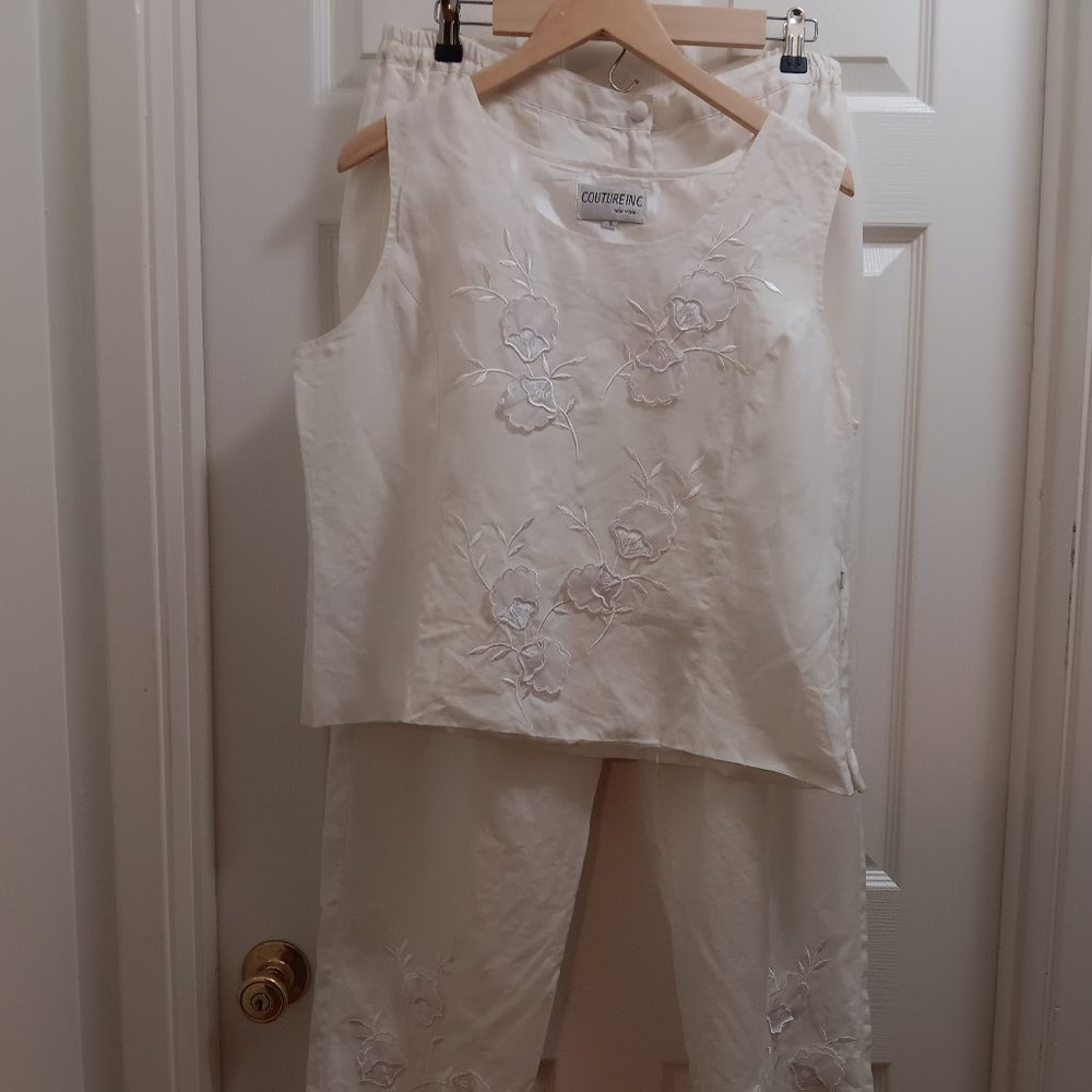 Linen Sleeveless Tank Top and Wide Leg Pant Set. Ankle length, size 16 / LG